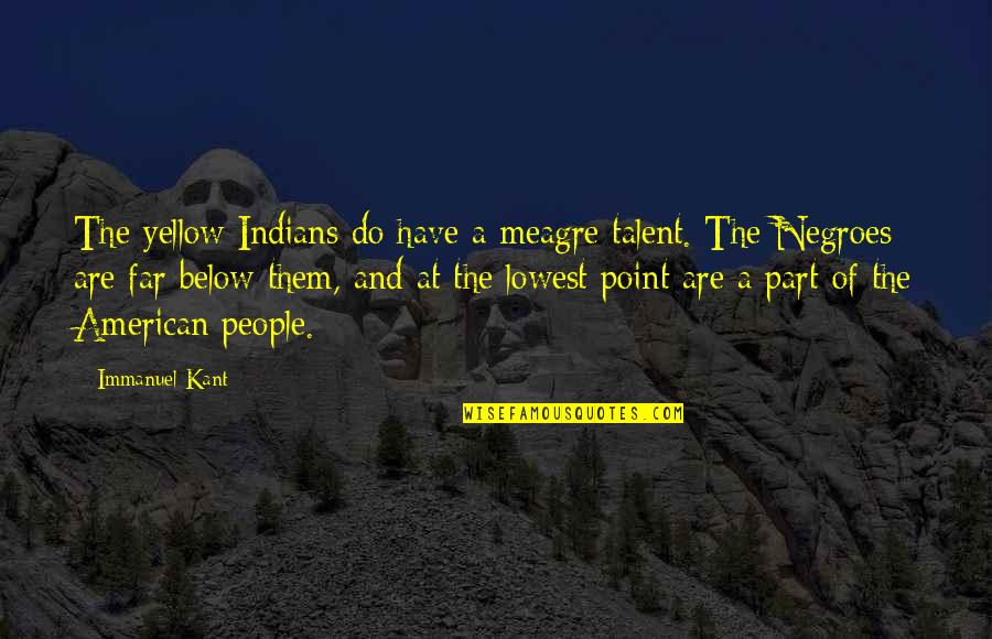At My Lowest Quotes By Immanuel Kant: The yellow Indians do have a meagre talent.
