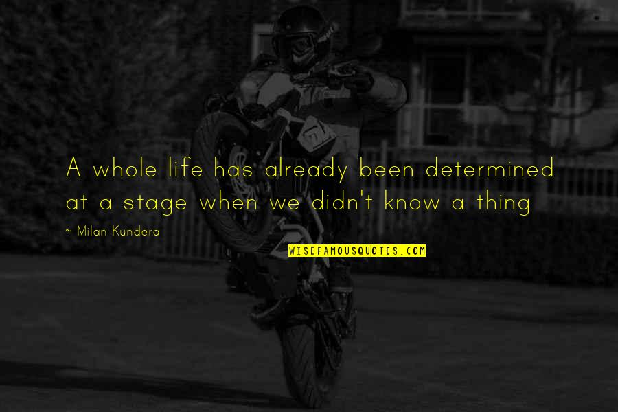 At This Stage In My Life Quotes By Milan Kundera: A whole life has already been determined at