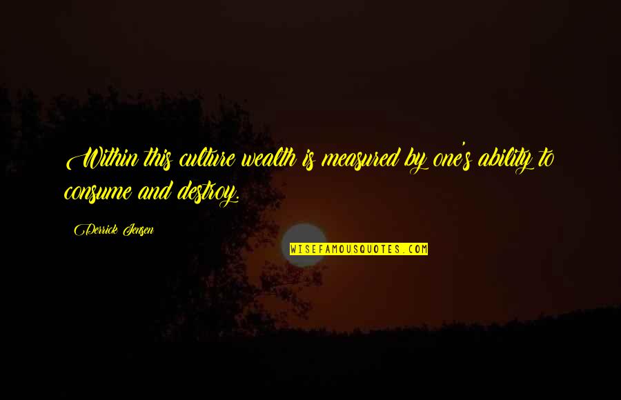 Atchity Also Founded Quotes By Derrick Jensen: Within this culture wealth is measured by one's
