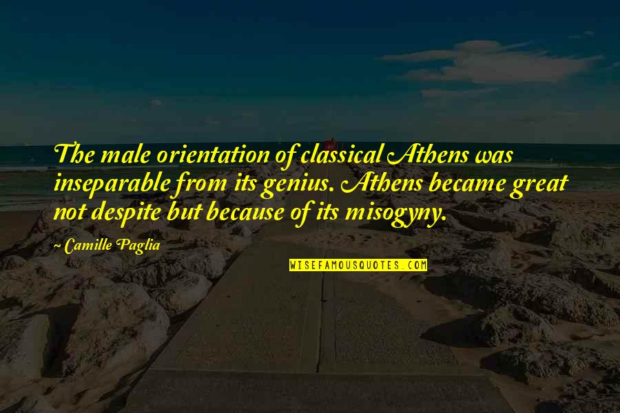 Athens's Quotes By Camille Paglia: The male orientation of classical Athens was inseparable