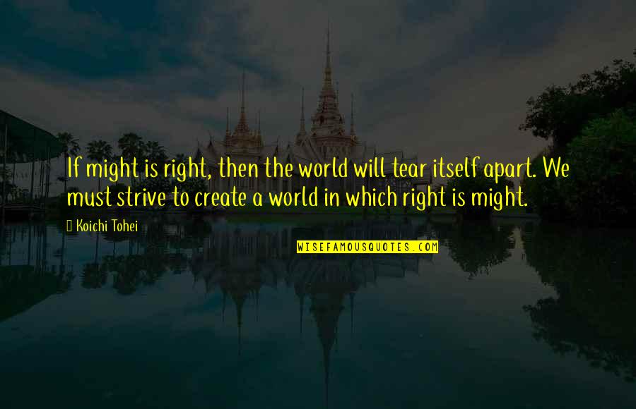 Atmosphere Famous Quotes By Koichi Tohei: If might is right, then the world will Atmosphere Famous Quotes By Koichi Tohei: If might is right, then the world will