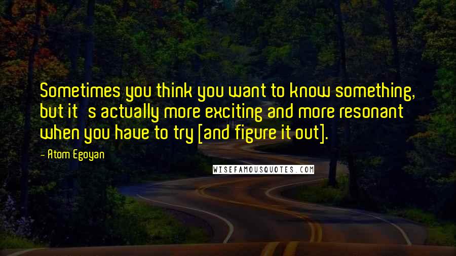 Atom Egoyan quotes: Sometimes you think you want to know something, but it's actually more exciting and more resonant when you have to try [and figure it out].