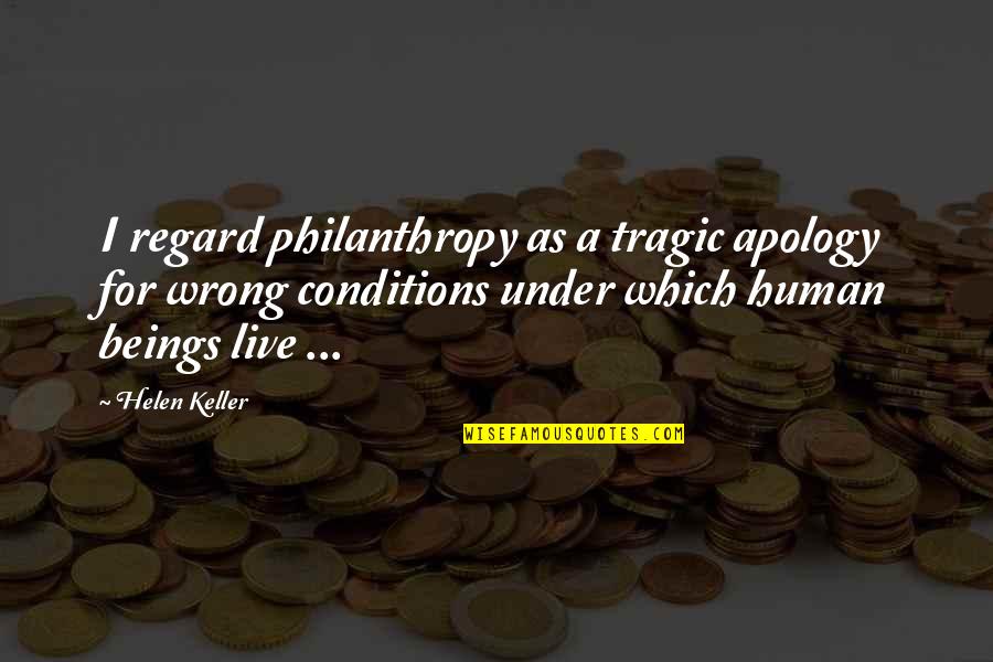 Atraccion Peligrosa Quotes By Helen Keller: I regard philanthropy as a tragic apology for