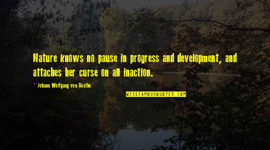 Attaches Quotes By Johann Wolfgang Von Goethe: Nature knows no pause in progress and development,