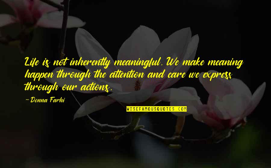 Attention And Care Quotes By Donna Farhi: Life is not inherently meaningful. We make meaning