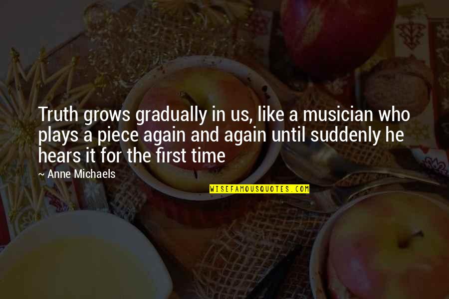 Attention Seeking Facebook Quotes By Anne Michaels: Truth grows gradually in us, like a musician Attention Seeking Facebook Quotes By Anne Michaels: Truth grows gradually in us, like a musician
