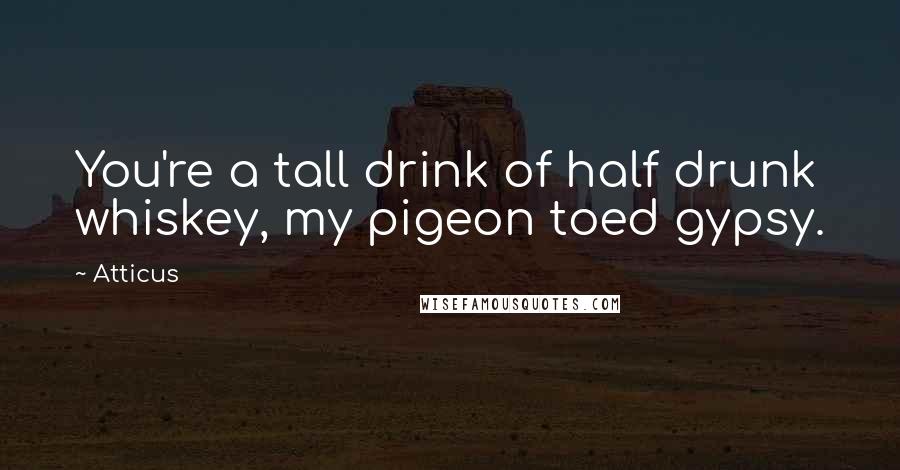 Atticus quotes: You're a tall drink of half drunk whiskey, my pigeon toed gypsy.