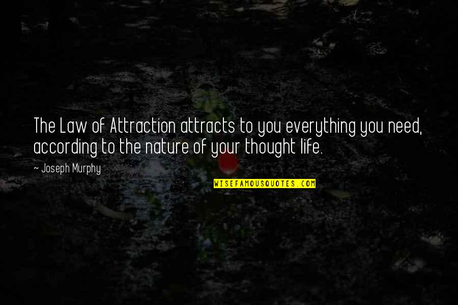 Attracts Quotes By Joseph Murphy: The Law of Attraction attracts to you everything