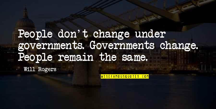 Attribution Quotes By Will Rogers: People don't change under governments. Governments change. People