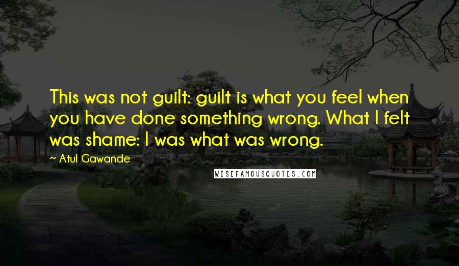 Atul Gawande quotes: This was not guilt: guilt is what you feel when you have done something wrong. What I felt was shame: I was what was wrong.