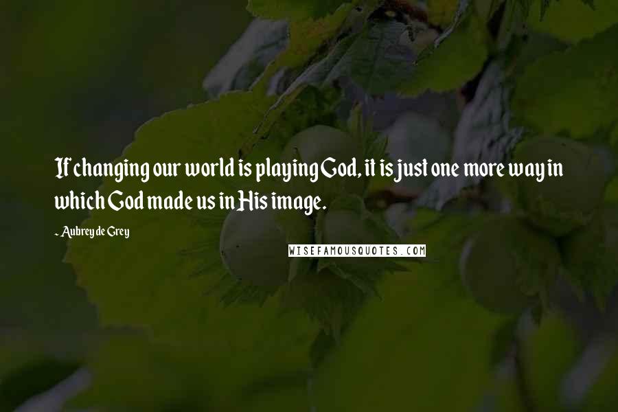 Aubrey De Grey quotes: If changing our world is playing God, it is just one more way in which God made us in His image.