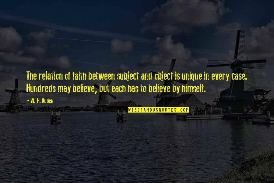 Auden's Quotes By W. H. Auden: The relation of faith between subject and object