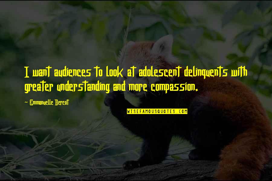 Audiences Quotes By Emmanuelle Bercot: I want audiences to look at adolescent delinquents
