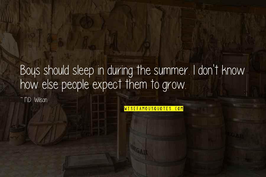 Auditeur Junior Quotes By N.D. Wilson: Boys should sleep in during the summer. I Auditeur Junior Quotes By N.D. Wilson: Boys should sleep in during the summer. I