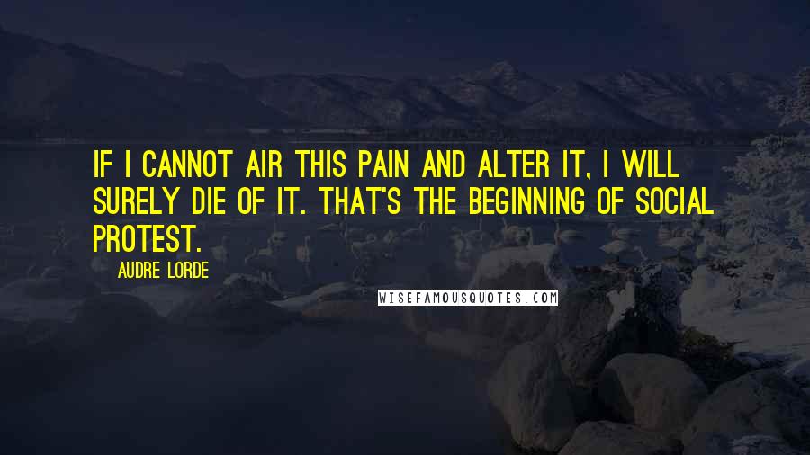 Audre Lorde quotes: If I cannot air this pain and alter it, I will surely die of it. That's the beginning of social protest.