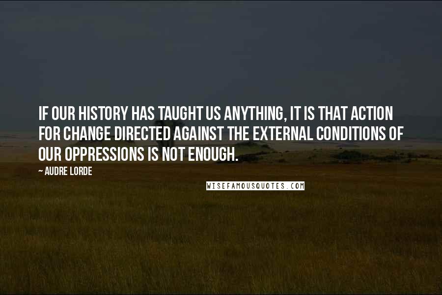 Audre Lorde quotes: If our history has taught us anything, it is that action for change directed against the external conditions of our oppressions is not enough.