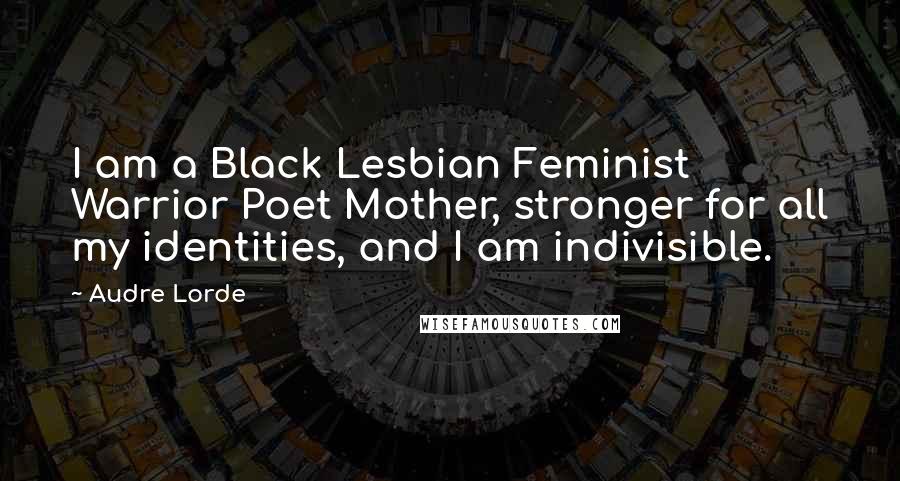 Audre Lorde quotes: I am a Black Lesbian Feminist Warrior Poet Mother, stronger for all my identities, and I am indivisible.