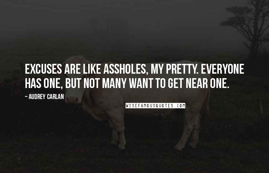 Audrey Carlan quotes: excuses are like assholes, my pretty. Everyone has one, but not many want to get near one.