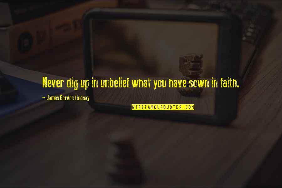 Auletta Author Quotes By James Gordon Lindsay: Never dig up in unbelief what you have Auletta Author Quotes By James Gordon Lindsay: Never dig up in unbelief what you have