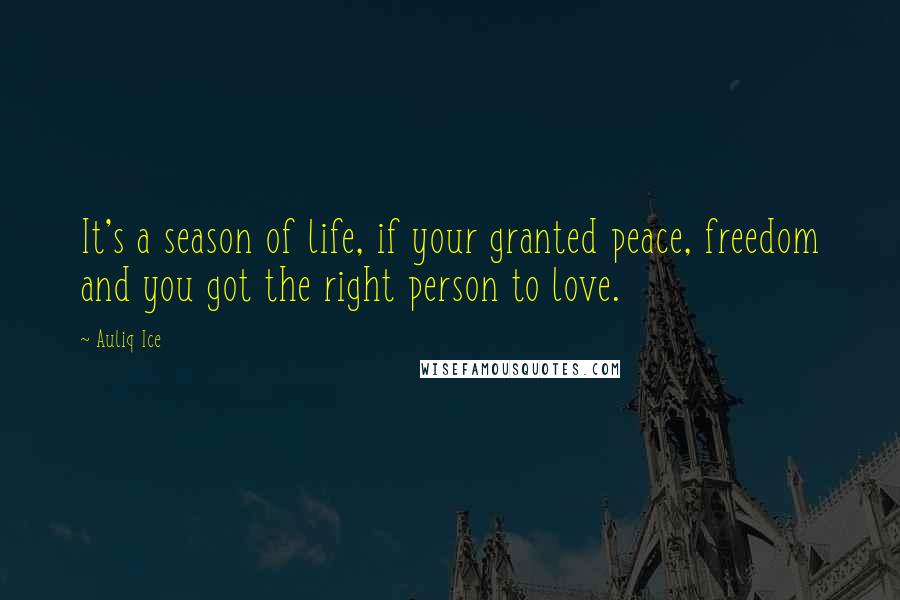 Auliq Ice quotes: It's a season of life, if your granted peace, freedom and you got the right person to love.