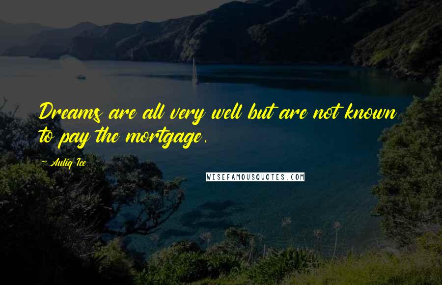 Auliq Ice quotes: Dreams are all very well but are not known to pay the mortgage.