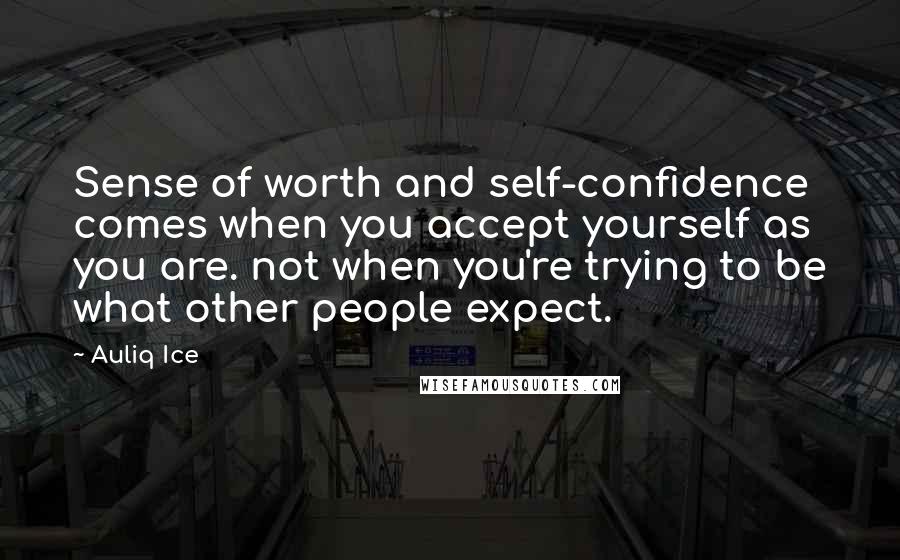 Auliq Ice quotes: Sense of worth and self-confidence comes when you accept yourself as you are. not when you're trying to be what other people expect.