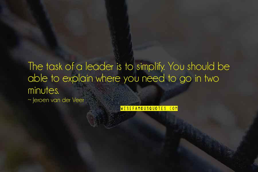 Austerities Of Speech Quotes By Jeroen Van Der Veer: The task of a leader is to simplify.