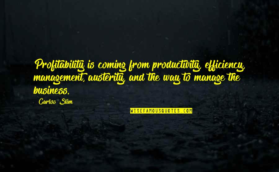 Austerity Quotes By Carlos Slim: Profitability is coming from productivity, efficiency, management, austerity,