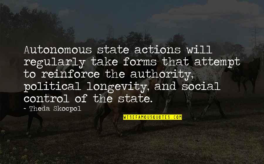 Autonomous Quotes By Theda Skocpol: Autonomous state actions will regularly take forms that