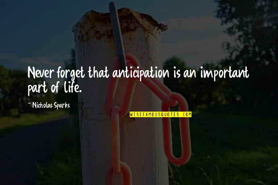 Autosuggestion Joy Quotes By Nicholas Sparks: Never forget that anticipation is an important part