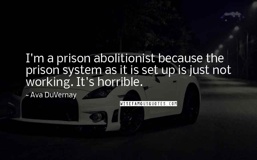 Ava DuVernay quotes: I'm a prison abolitionist because the prison system as it is set up is just not working. It's horrible.