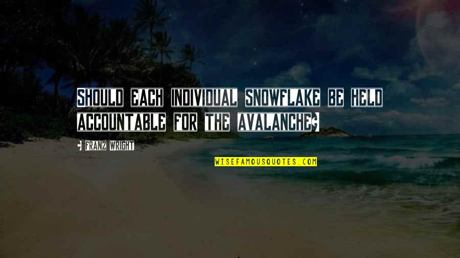 Avalanche Quotes By Franz Wright: Should each individual snowflake be held accountable for