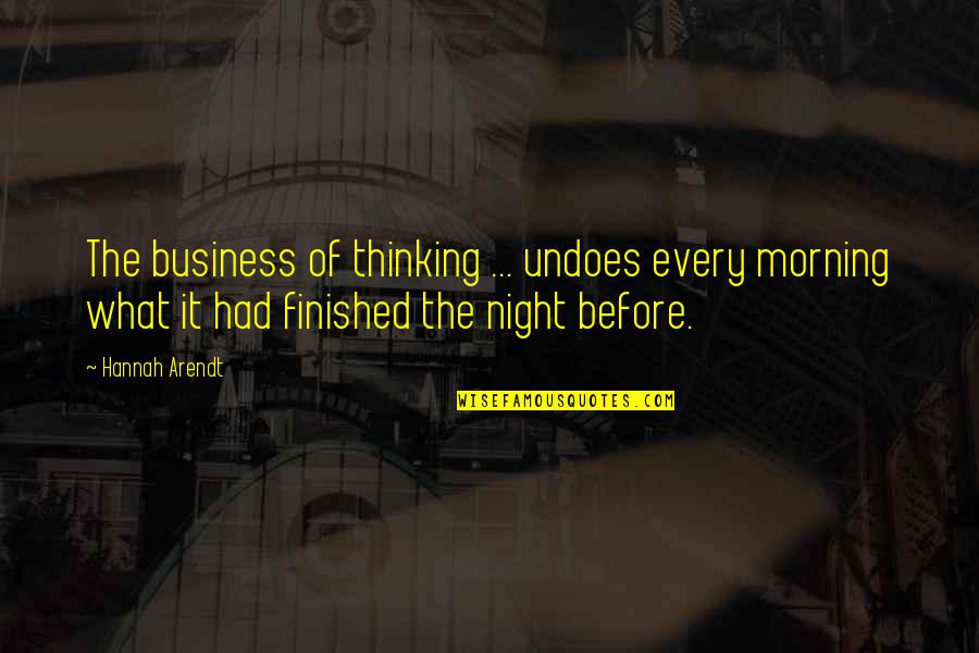 Avidan Gantshar Quotes By Hannah Arendt: The business of thinking ... undoes every morning Avidan Gantshar Quotes By Hannah Arendt: The business of thinking ... undoes every morning