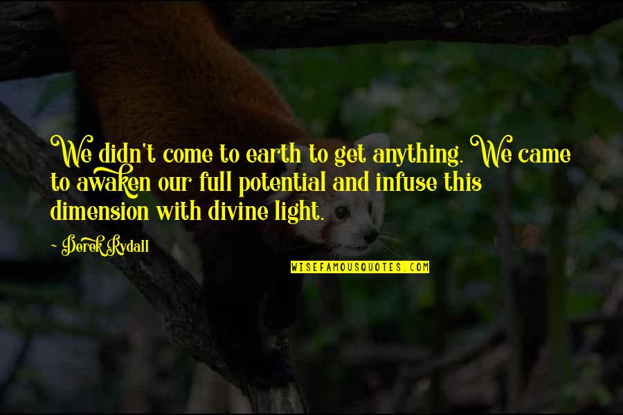 Awaken The Light Within Quotes By Derek Rydall: We didn't come to earth to get anything.