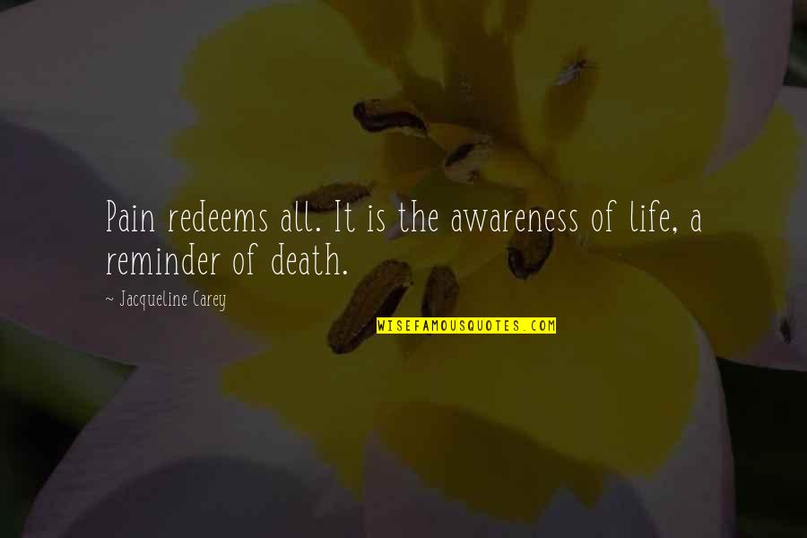 Awareness Of Death Quotes By Jacqueline Carey: Pain redeems all. It is the awareness of