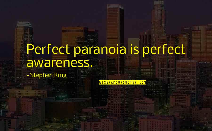 Awareness Quotes By Stephen King: Perfect paranoia is perfect awareness.