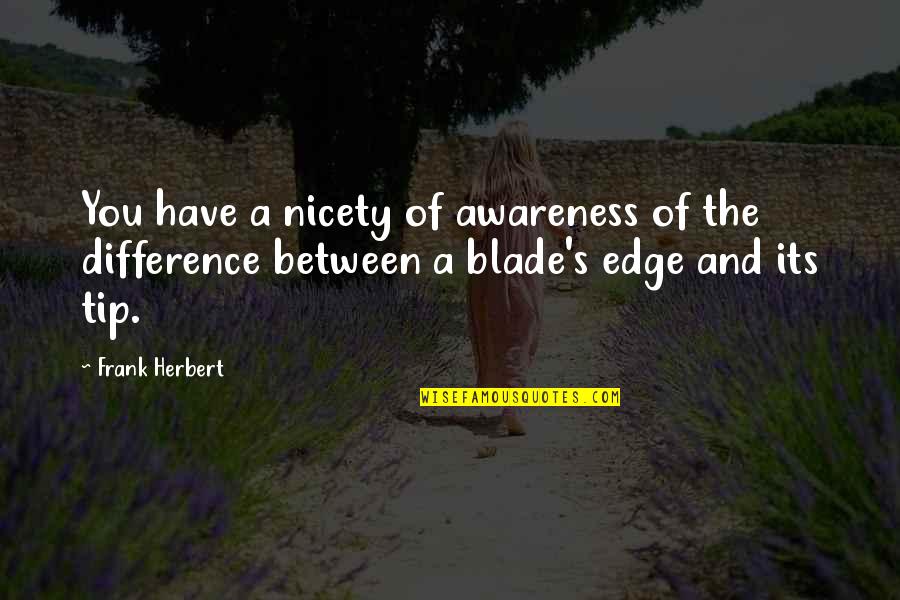 Awareness's Quotes By Frank Herbert: You have a nicety of awareness of the