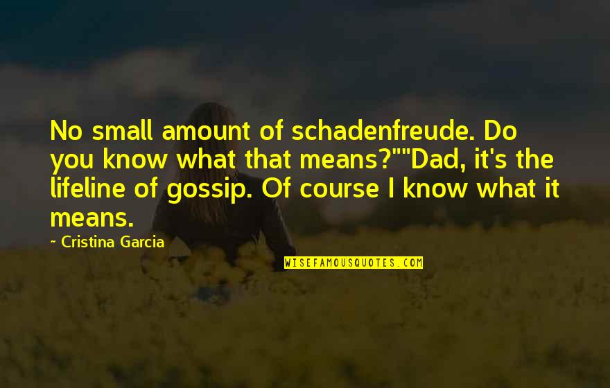 Away We Happened Wong Fu Quotes By Cristina Garcia: No small amount of schadenfreude. Do you know