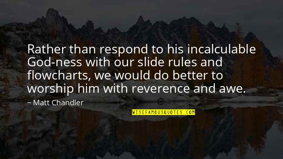 Awe Of God Quotes By Matt Chandler: Rather than respond to his incalculable God-ness with