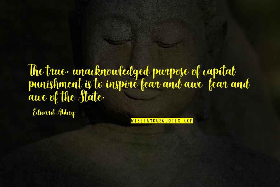 Awe Quotes By Edward Abbey: The true, unacknowledged purpose of capital punishment is Awe Quotes By Edward Abbey: The true, unacknowledged purpose of capital punishment is