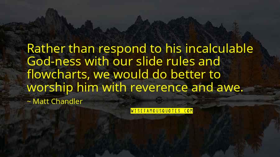 Awe Quotes By Matt Chandler: Rather than respond to his incalculable God-ness with Awe Quotes By Matt Chandler: Rather than respond to his incalculable God-ness with