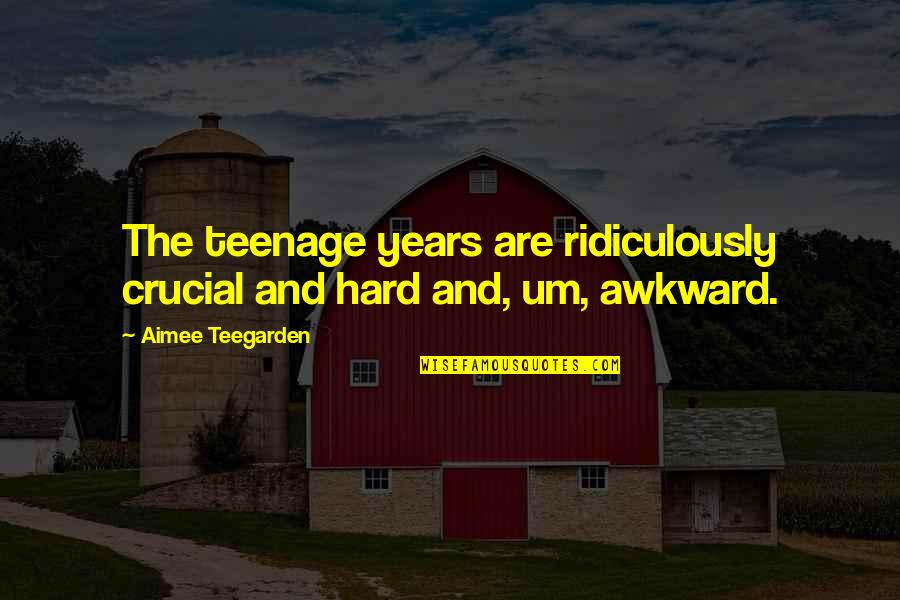 Awkward Teenage Years Quotes By Aimee Teegarden: The teenage years are ridiculously crucial and hard