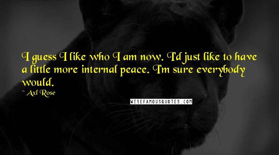 Axl Rose quotes: I guess I like who I am now. I'd just like to have a little more internal peace. I'm sure everybody would.