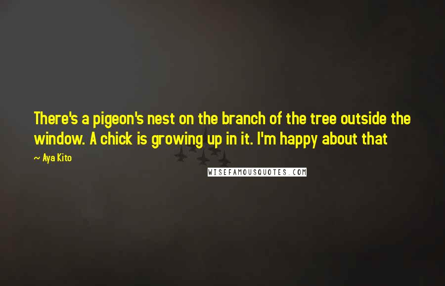 Aya Kito quotes: There's a pigeon's nest on the branch of the tree outside the window. A chick is growing up in it. I'm happy about that