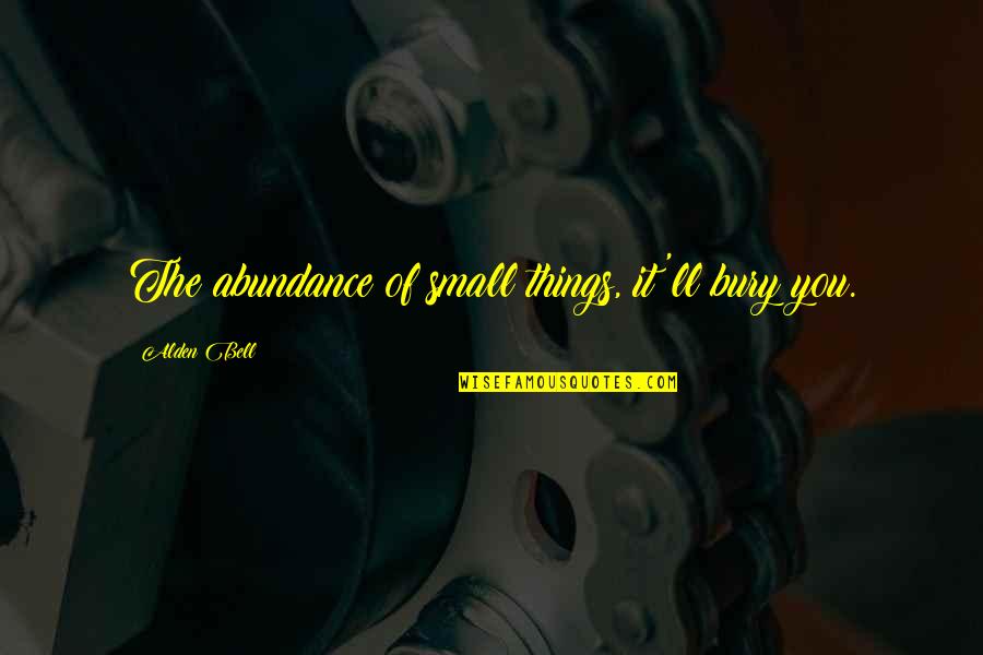 Ayawaska Quotes By Alden Bell: The abundance of small things, it'll bury you. Ayawaska Quotes By Alden Bell: The abundance of small things, it'll bury you.