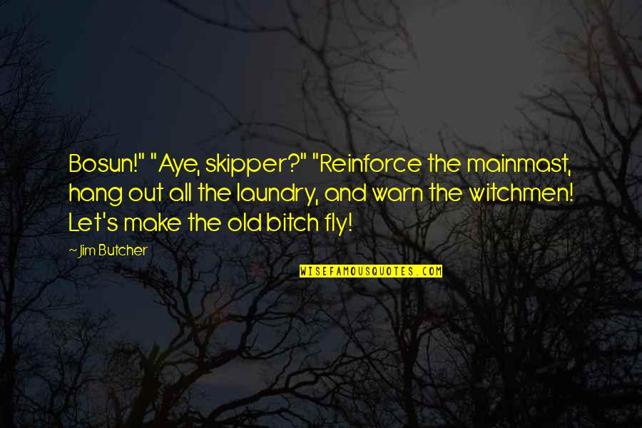 Aye Aye Quotes By Jim Butcher: Bosun!" "Aye, skipper?" "Reinforce the mainmast, hang out Aye Aye Quotes By Jim Butcher: Bosun!" "Aye, skipper?" "Reinforce the mainmast, hang out