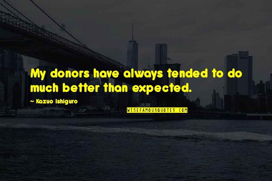 Ayia Elizarraras Quotes By Kazuo Ishiguro: My donors have always tended to do much Ayia Elizarraras Quotes By Kazuo Ishiguro: My donors have always tended to do much