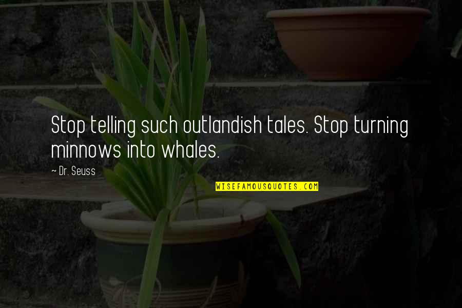 Ayoob Quotes By Dr. Seuss: Stop telling such outlandish tales. Stop turning minnows