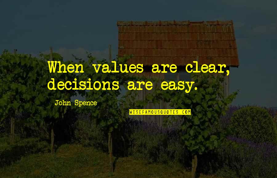 Azie Taylor Quotes By John Spence: When values are clear, decisions are easy. Azie Taylor Quotes By John Spence: When values are clear, decisions are easy.