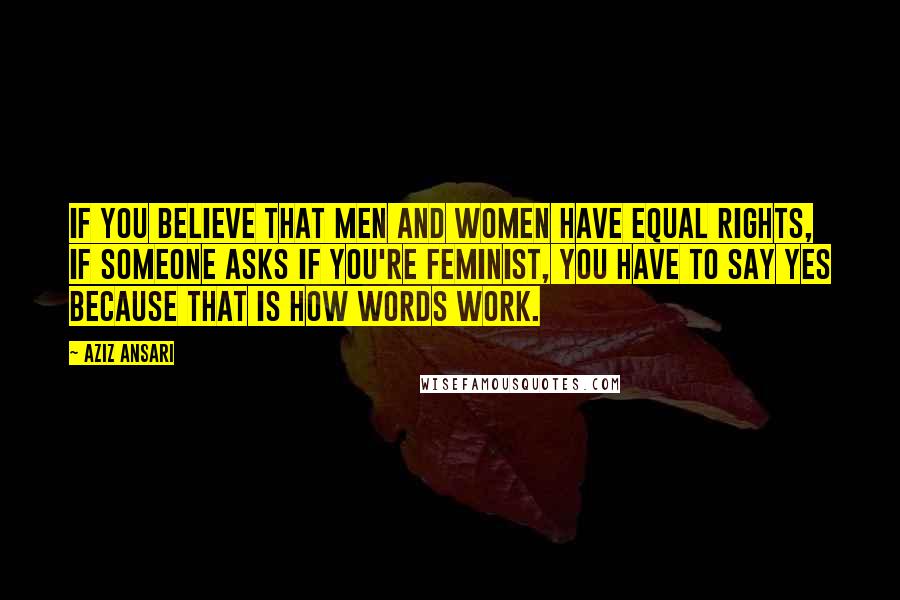 Aziz Ansari quotes: If you believe that men and women have equal rights, if someone asks if you're feminist, you have to say yes because that is how words work.